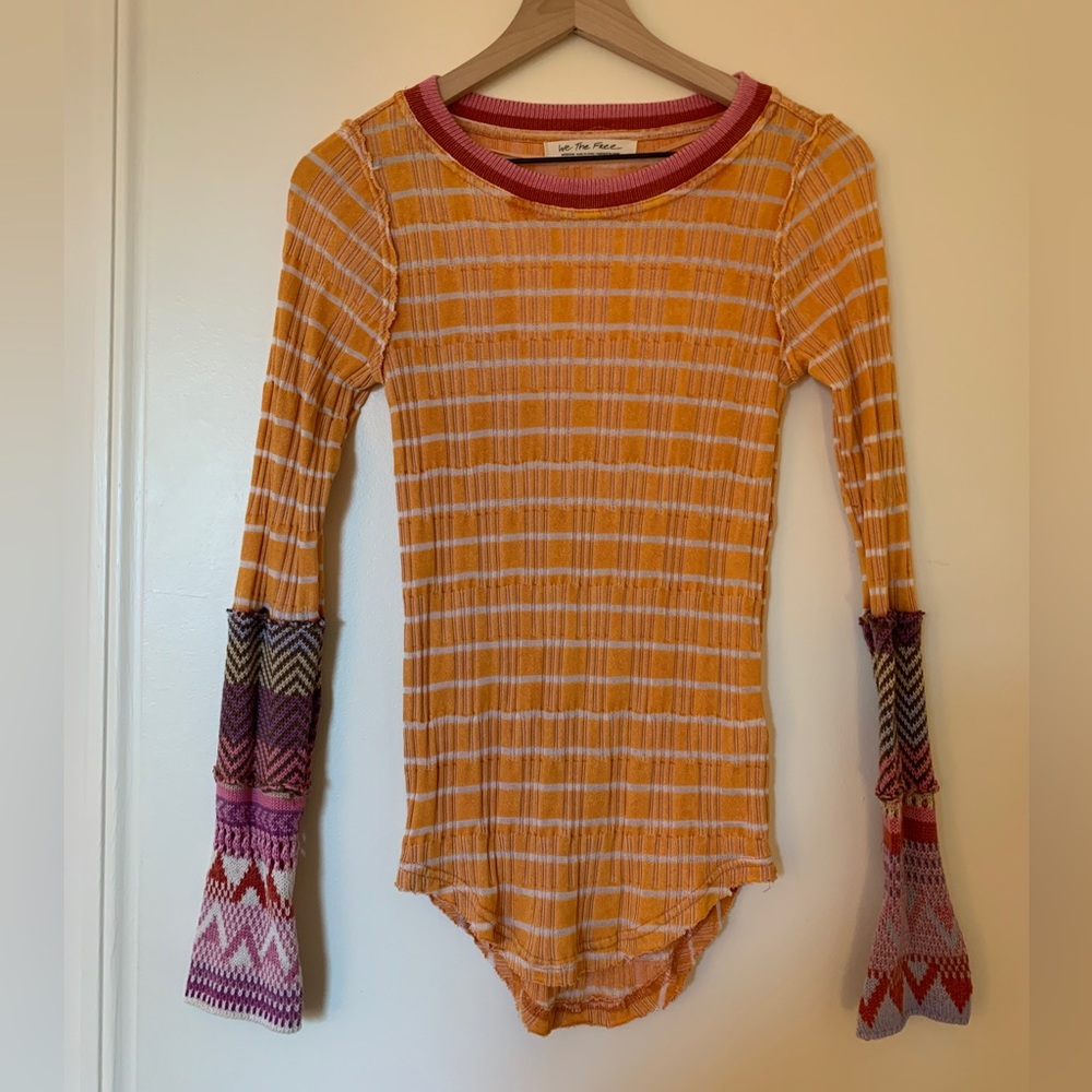 Free people long sleeve shirt, orange, size M